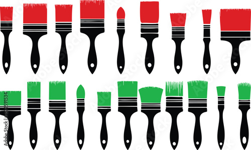 Vector illustration of wall paint brushes with various sizes and tips set bundle isolated on a white background