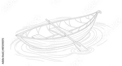 Rowing a wooden boat on rippling water.