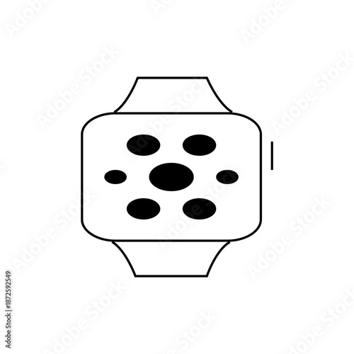 A minimalist vector graphic illustration of a smartwatch with a unique dot design on its face