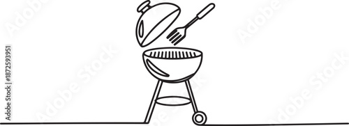 Single one line drawing BBQ Grill. Cooking utensil concept. one line Art icon drawing vector