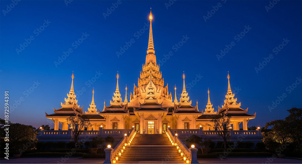 Fototapeta premium Ram Mandir in Ayodhya. Decorated with lamps and lights for Diwali celebration