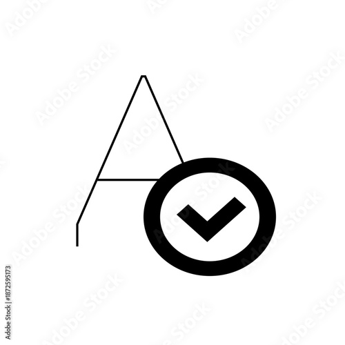 A minimalist vector graphic of a stylized letter A with a checkmark in a circle