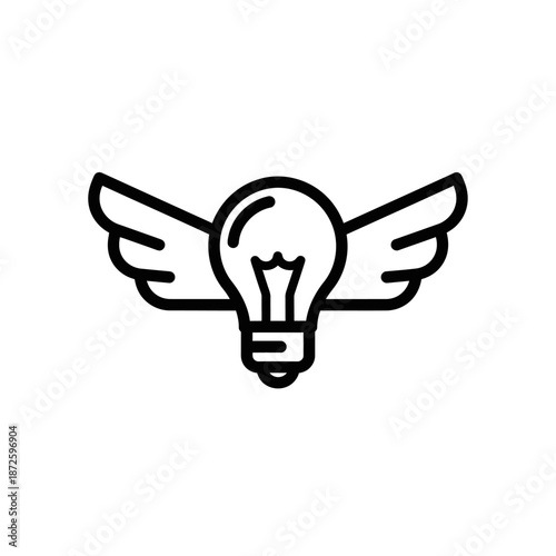 Creative idea symbol with lightbulb and wings illustration.
