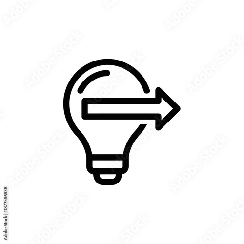 Simple Line Icon of Light Bulb with Arrow Symbolizing Idea or Innovation.