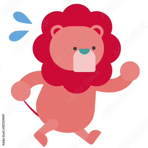 汗をかきながら走るかわいいライオンのイラスト