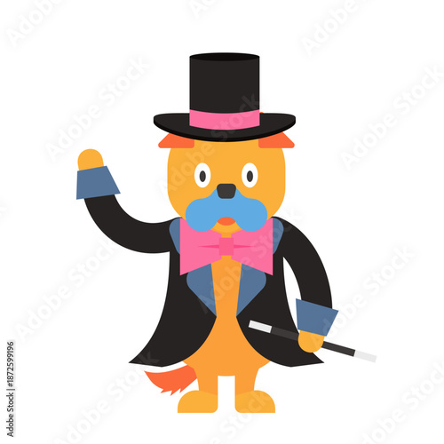 ポーズを決めるかわいいマジシャンの犬のイラスト