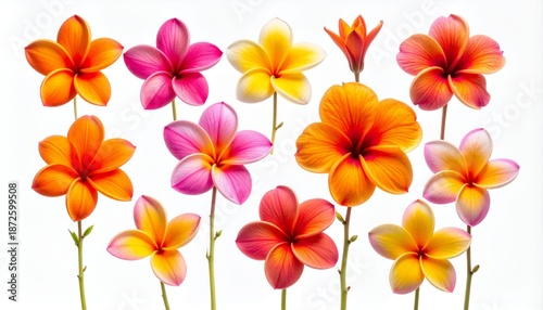 Vibrant Plumeria Flowers - A Colorful Collection of Tropical Blooms.