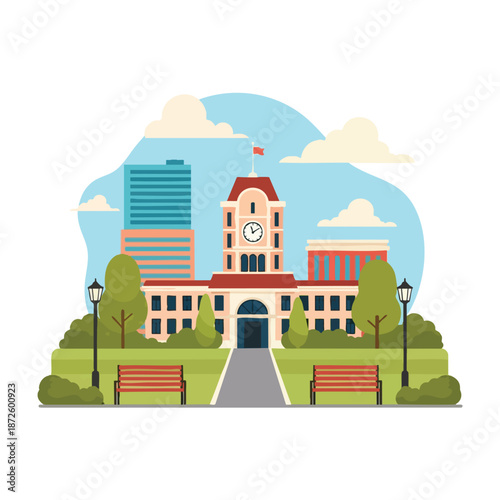 University Campus Scene with Modern Buildings