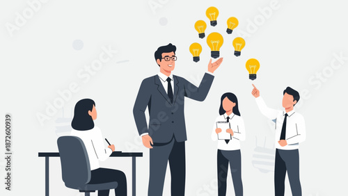 Business Team Generating Ideas with Lightbulbs