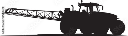 Agricultural tractor with boom sprayer black and white vector illustration for farming and agriculture