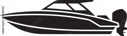 Powerboat silhouette cruising fast on water luxury vessel graphic outline marine recreation sport fishing craft icon