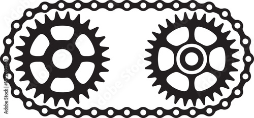 Bicycle chain and sprockets silhouette mechanical gears system for power transmission outline graphic engineering component element