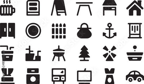 Collection of various domestic and outdoor items including furniture, household goods and garden ornaments