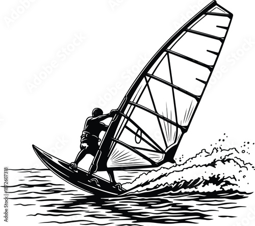 Wind surfer riding ocean waves