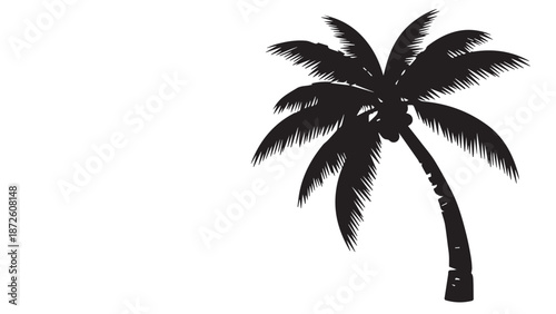 Silhouette of a lone palm tree against a blank sky, tropical graphic scene.