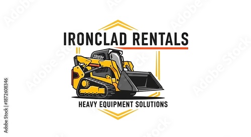 Ironclad Rentals Heavy Equipment Solutions Logo with Yellow Skid Steer Loader.