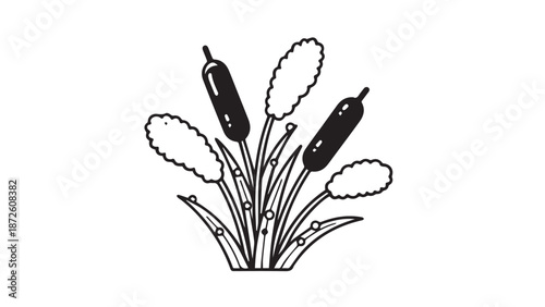 Cattails and Reeds Rising from a Marshy Wetland, Serene Natural Vegetation.