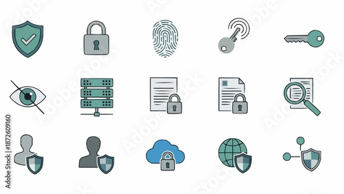 Collection of security and privacy icons for digital protection.