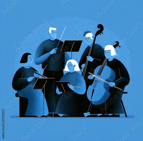 A group of musicians playing various instruments together in harmony