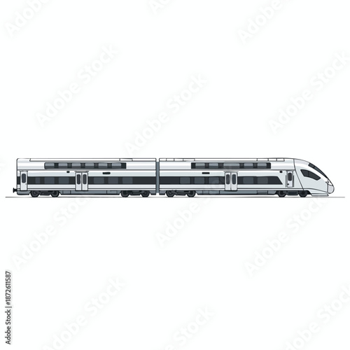 Modern Silver Train on White Background