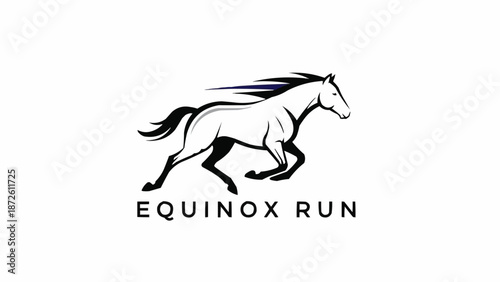 Galloping Horse Silhouette Equinox Run Logo Design.