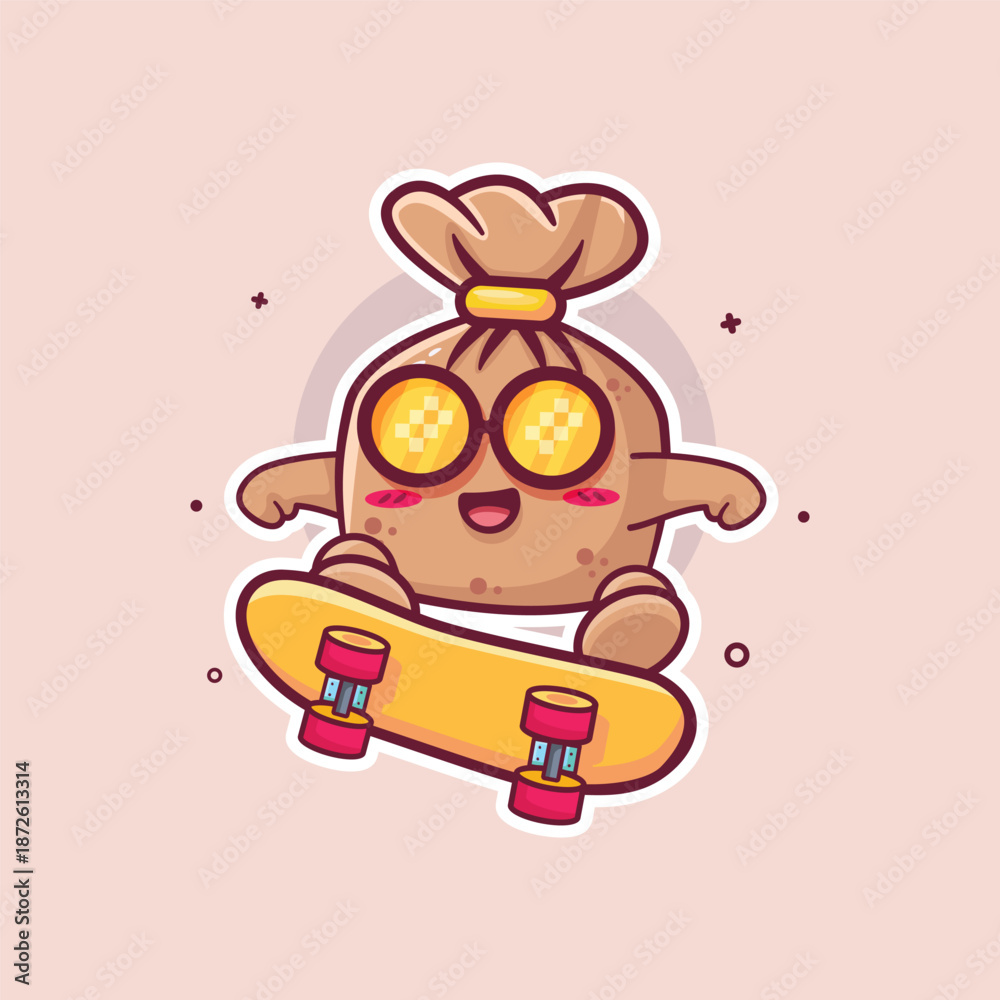 Obraz premium cool trash bag character mascot playing skateboard isolated cartoon