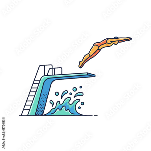 Diving athlete's attraction from the springboard. Isolated on a white background.