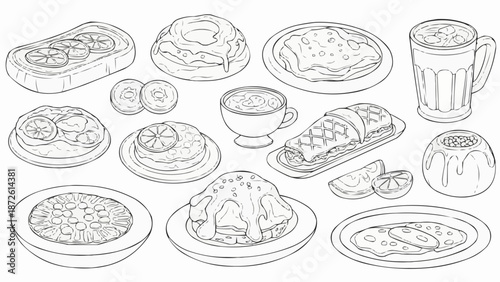 Collection of Hand Drawn Food and Drink Illustrations.