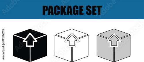 Set of package boxes with arrows