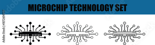 Set of microchip technology illustrations in various styles and colors