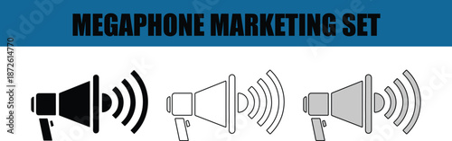 Megaphone marketing set with sound waves