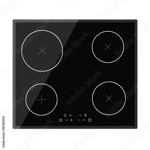 Modern Black Glass Induction Cooktop with Four Burners