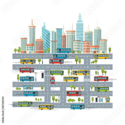 Multilevel City Highway with Public Transportation