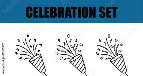 Set of party poppers and confetti