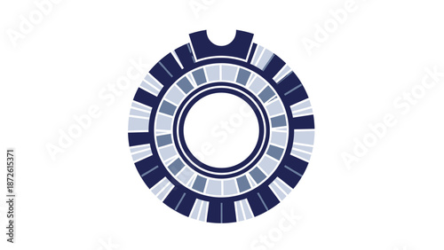 Abstract Circular Gear Mechanism with Blue and Grey Tones on White Background
