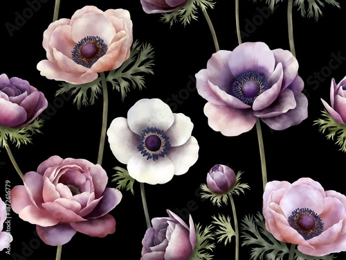 アネモネのシームレスパターン　A-3