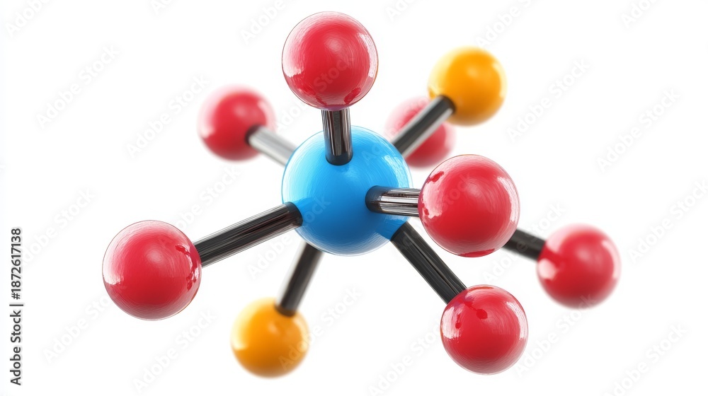 Obraz premium 105.A precise 3D representation of the tartaric acid molecule, displayed in a ball-and-stick model. The atoms are color-coded for clarity, with the structure shown in vivid detail, emphasizing the