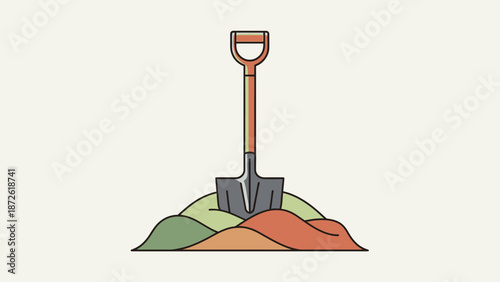 Shovel in the ground digging tool garden concept.