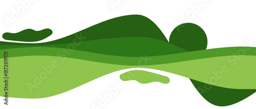 Abstract green landscape banner with layered flowing shapes inspired by hills and nature, creating a calm and organic visual for eco and environmental designs.