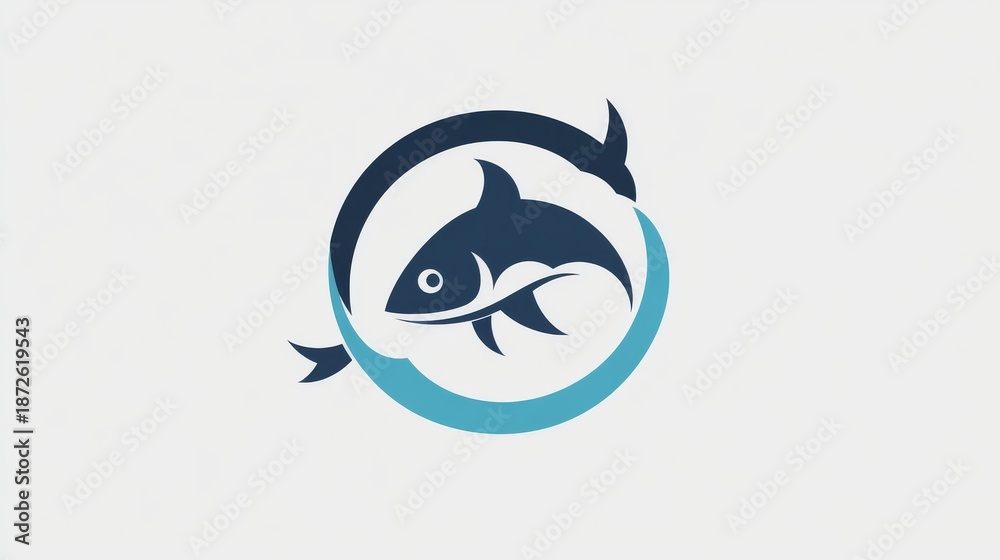 Obraz premium 45.A modern, professional fish logo design featuring a stylized fish icon encircling a world map or globe. The logo uses sharp, clean lines and a monochromatic color scheme, ideal for representing