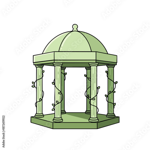 Illustration of a serene green pergola