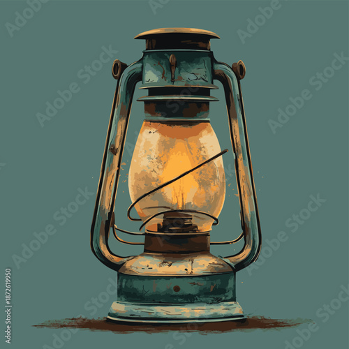 Old fashioned vintage kerosene oil lantern lamp , vector style simple color