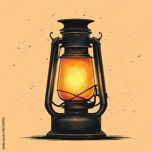 Old fashioned vintage kerosene oil lantern lamp , vector style simple color