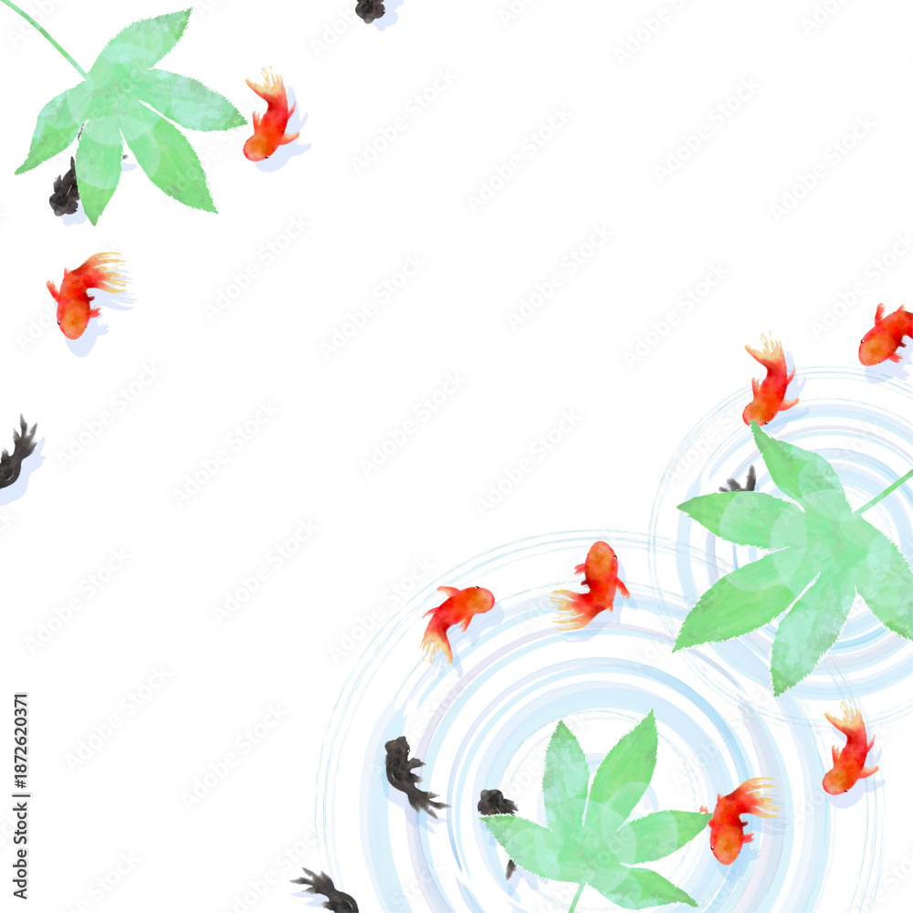 Naklejka premium Top view of goldfish swimming with water ripples, minimal Japanese style illustratio