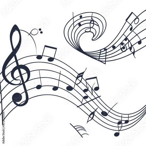 Musical notes and treble clef on sheet music