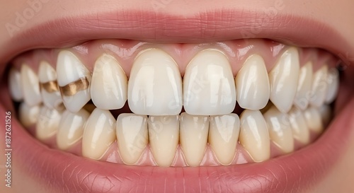 Close-up of Human Teeth with Plaque and Tartar.