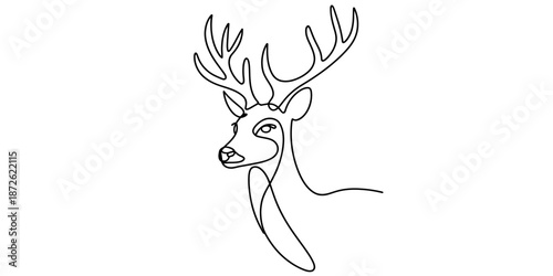 A graceful deer with majestic antlers rendered in a minimalist continuous line art style