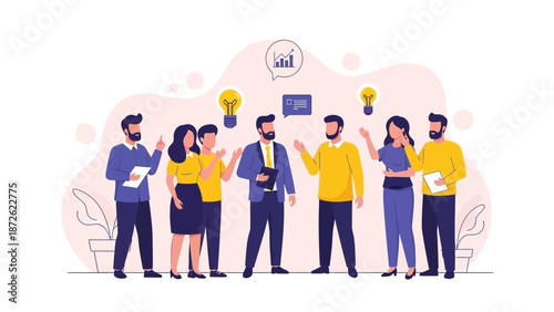 Teamwork and Brainstorming Business Meeting with Ideas and Growth Chart