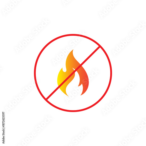 No fire restriction icon set. Stop fire icon. Stop fire sign with flame. Bonfire, No open flame sign. No fire, prohibits open flames, not lighting a Bonfire, or using open flames