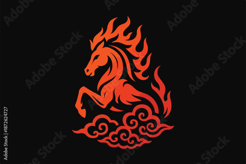 Chinese New Year 2026 fire horse logo vector 006